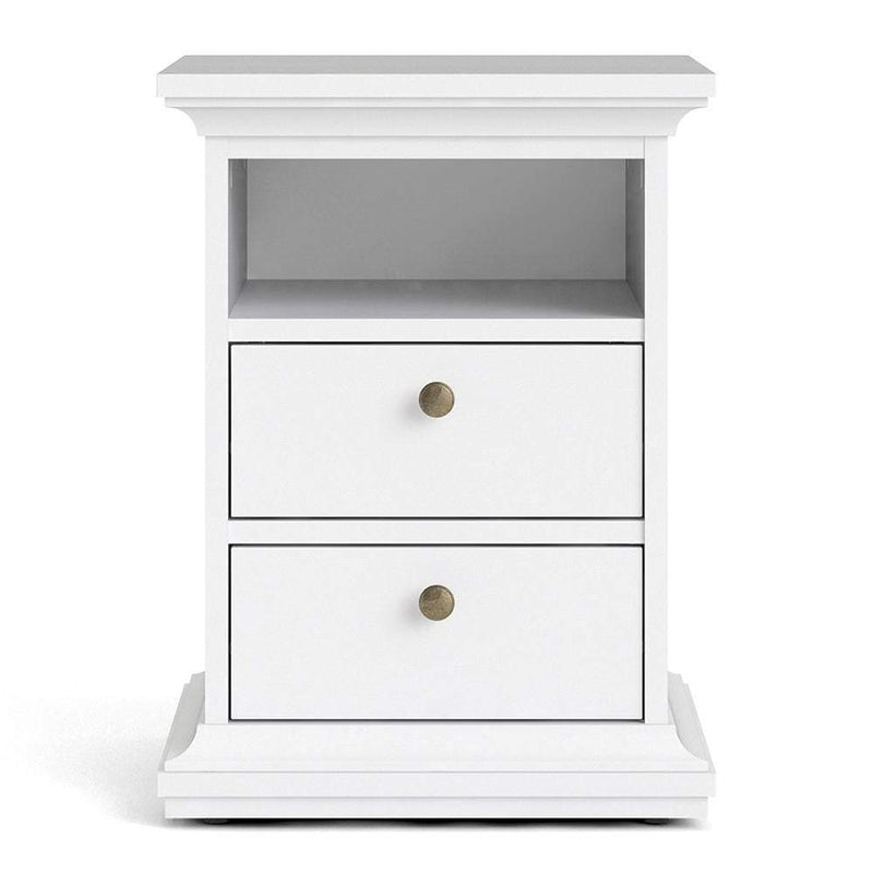 FTG Bedside Cabinet Paris Bedside 2 Drawers in White Bed Kings