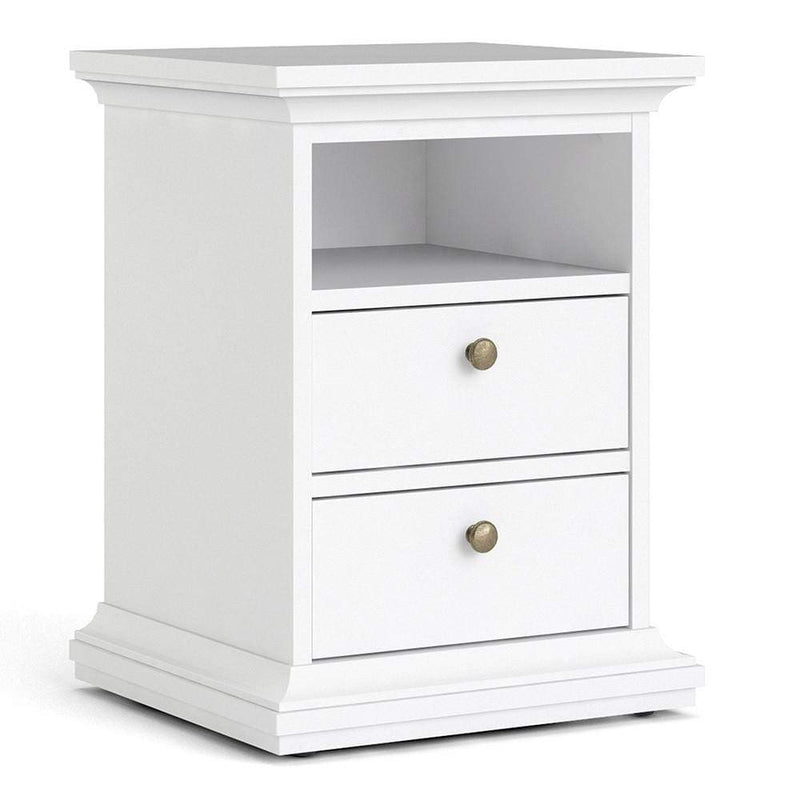 FTG Bedside Cabinet Paris Bedside 2 Drawers in White Bed Kings