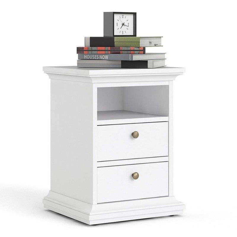 FTG Bedside Cabinet Paris Bedside 2 Drawers in White Bed Kings