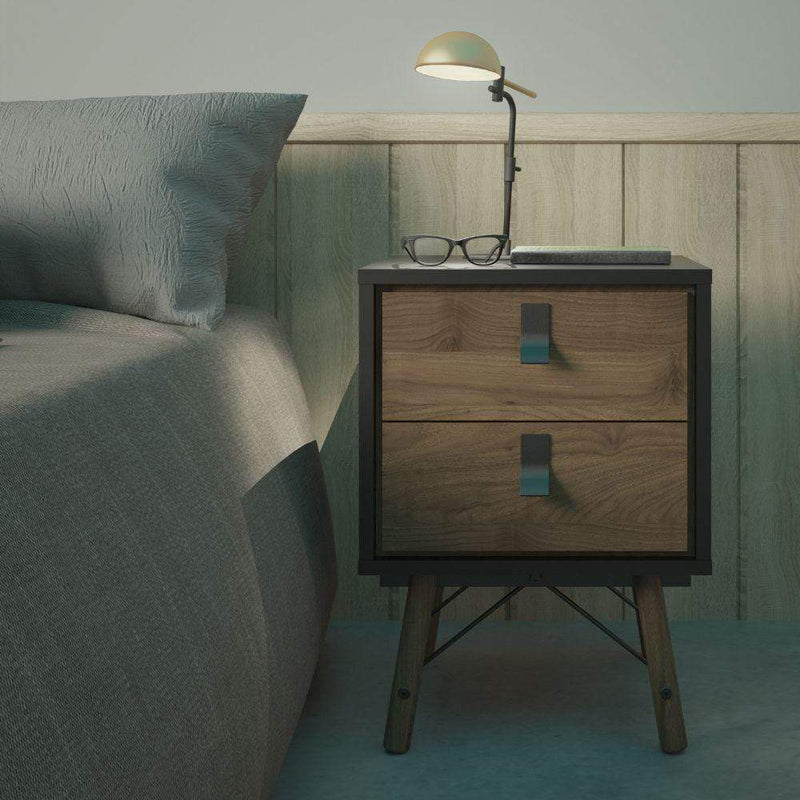 FTG Bedside Cabinet Ry Bedside Cabinet 2 Drawer In Matt Black Walnut Bed Kings