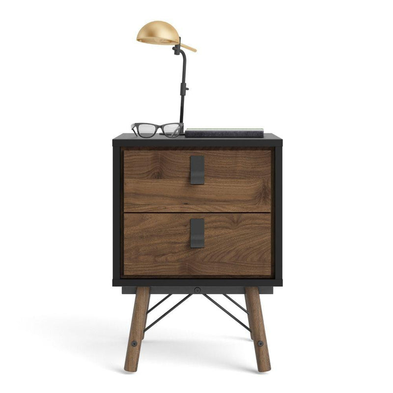 FTG Bedside Cabinet Ry Bedside Cabinet 2 Drawer In Matt Black Walnut Bed Kings