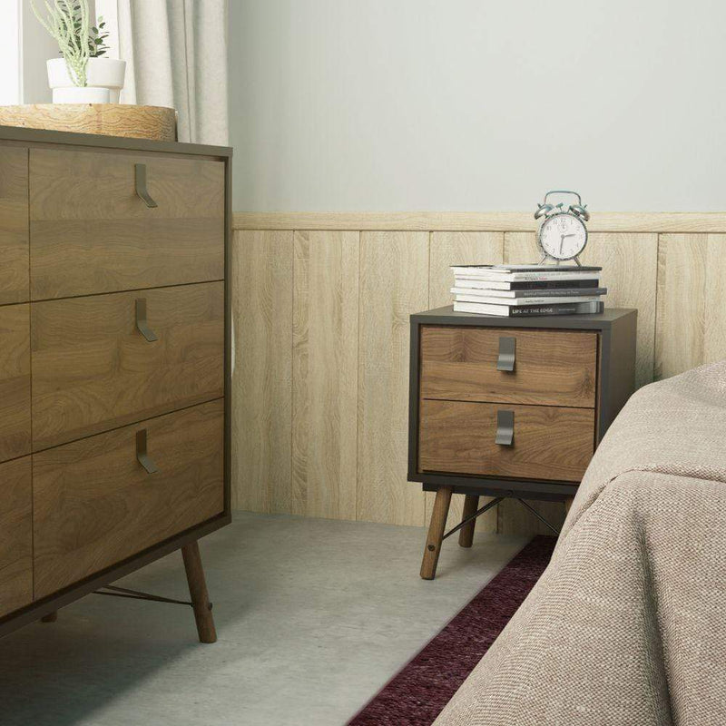 FTG Bedside Cabinet Ry Bedside Cabinet 2 Drawer In Matt Black Walnut Bed Kings