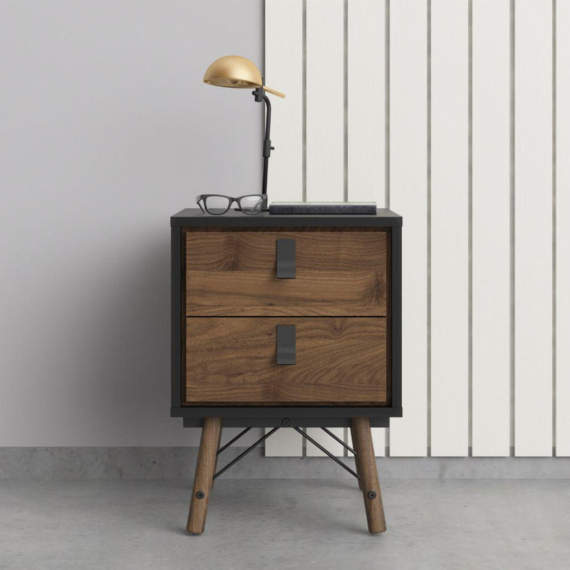 FTG Bedside Cabinet Ry Bedside Cabinet 2 Drawer In Matt Black Walnut Bed Kings