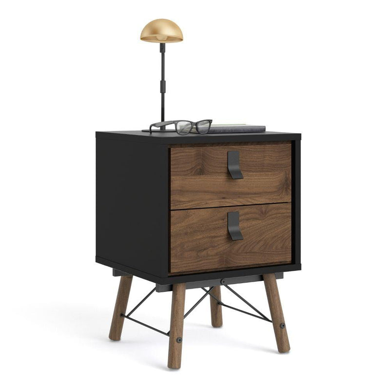 FTG Bedside Cabinet Ry Bedside Cabinet 2 Drawer In Matt Black Walnut Bed Kings