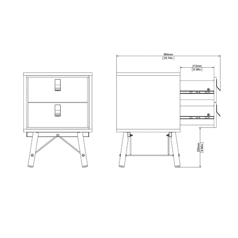 FTG Bedside Cabinet Ry Bedside Cabinet 2 Drawer In Matt Black Walnut Bed Kings