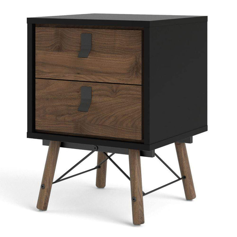 FTG Bedside Cabinet Ry Bedside Cabinet 2 Drawer In Matt Black Walnut Bed Kings