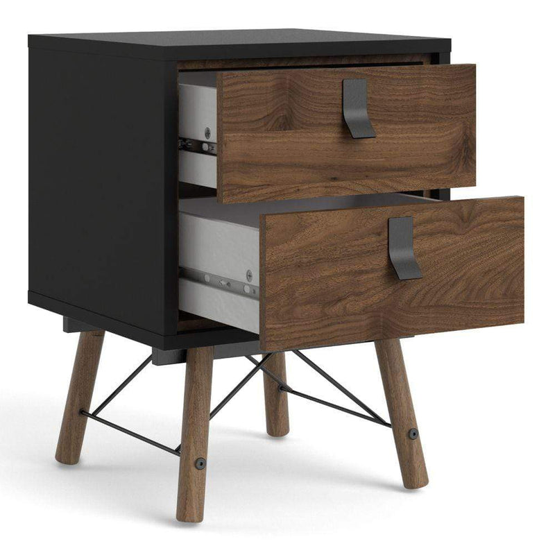 FTG Bedside Cabinet Ry Bedside Cabinet 2 Drawer In Matt Black Walnut Bed Kings