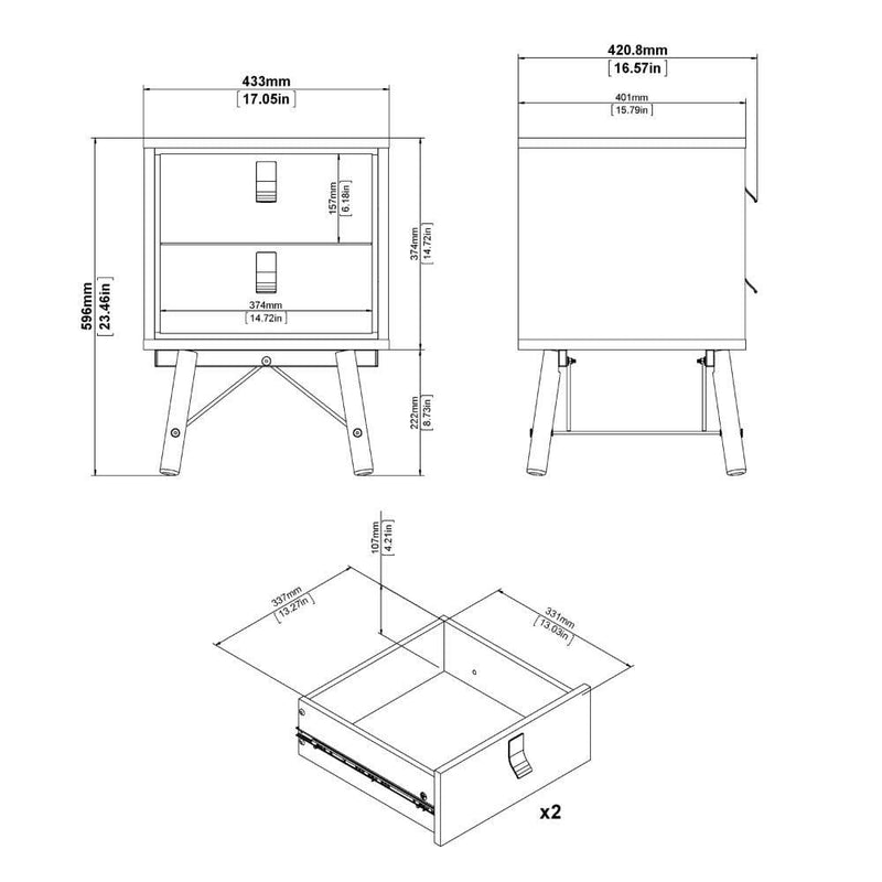 FTG Bedside Cabinet Ry Bedside Cabinet 2 Drawer In Matt White Bed Kings