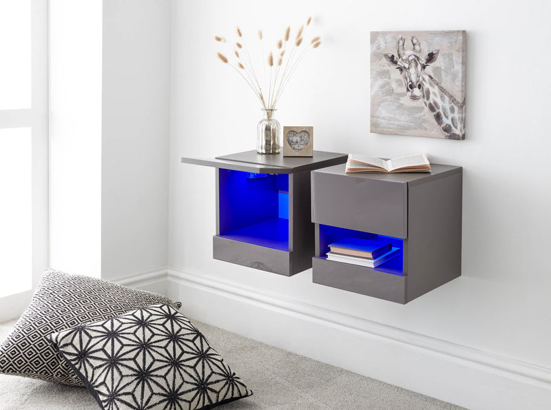 GFW Bedside Cabinet Galicia Pair Of Wall Hanging Bedside Tables Grey Bed Kings