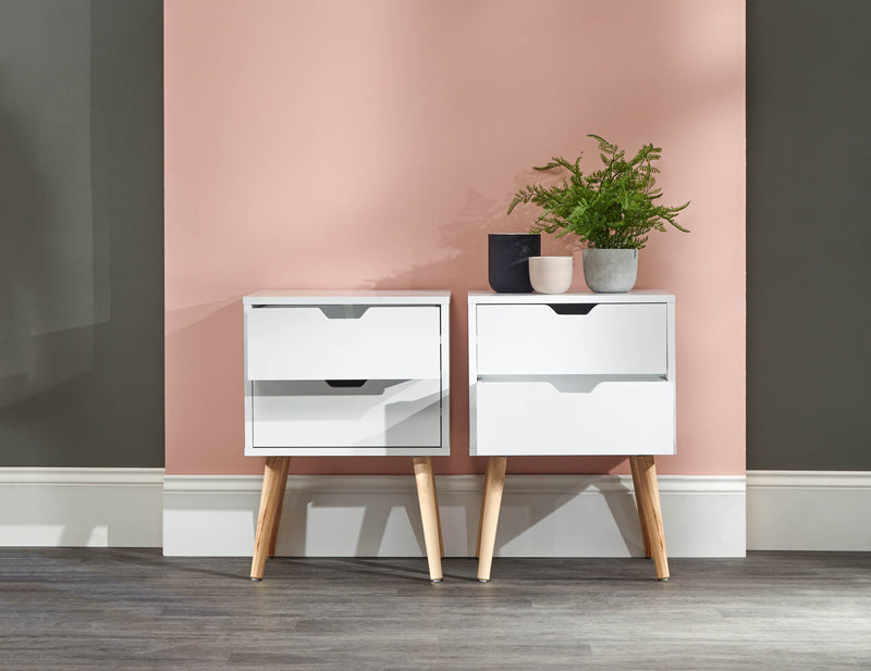 GFW Bedside Cabinet Nyborg Set of 2 Bedside Cabinets with 2 drawers White Bed Kings