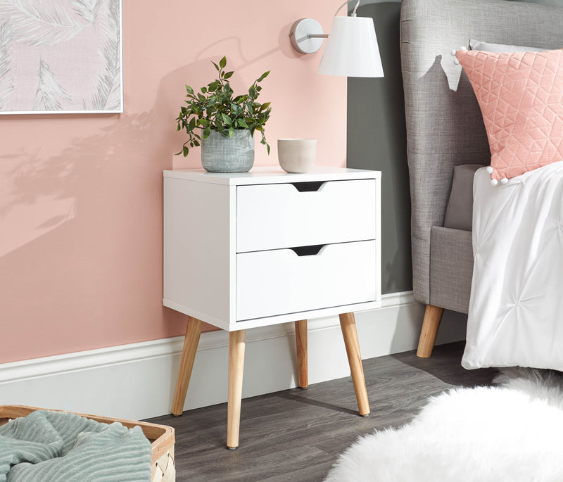 GFW Bedside Cabinet Nyborg Single 2 Drawer Bedside White Bed Kings