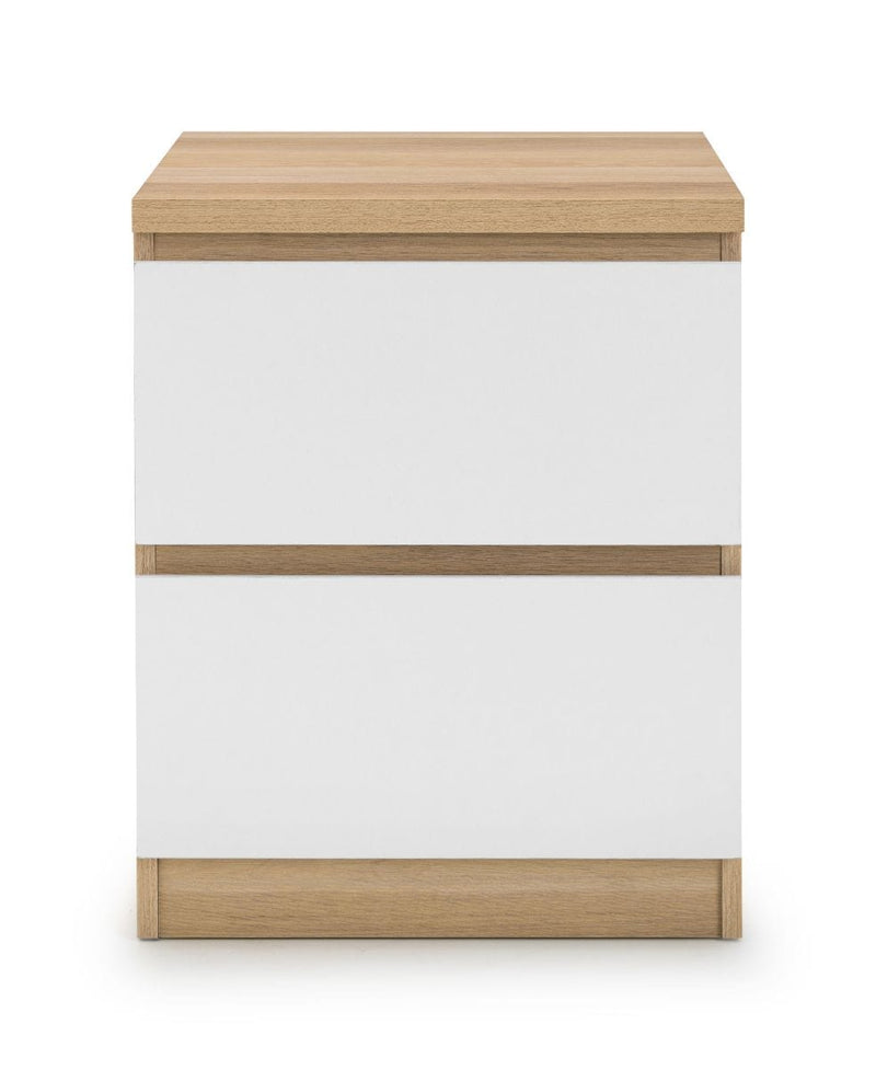 Julian Bowen Bedside Cabinet Jupiter  2 Drawer Bedside White & Oak Bed Kings