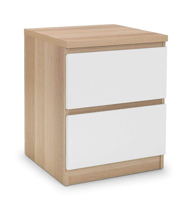 Julian Bowen Bedside Cabinet Jupiter  2 Drawer Bedside White & Oak Bed Kings