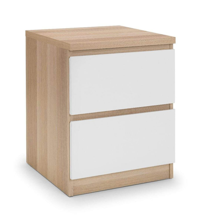 Julian Bowen Bedside Cabinet Jupiter  2 Drawer Bedside White & Oak Bed Kings