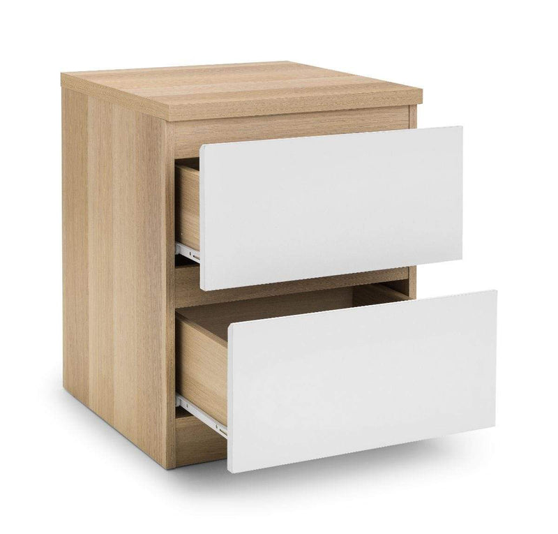 Julian Bowen Bedside Cabinet Jupiter  2 Drawer Bedside White & Oak Bed Kings