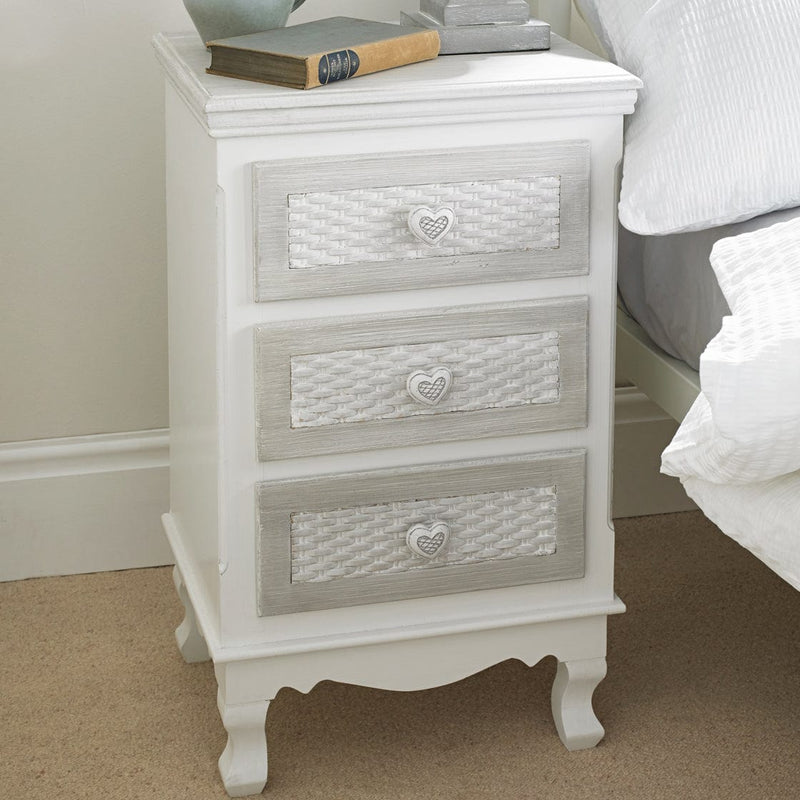 LPD Bedside Cabinet Brittany 3 Drawer Bedside White-Grey Bed Kings