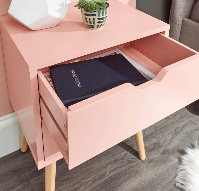 GFW Bedside Table Nyborg Single 2 Drawer Bedside Coral Pink Bed Kings
