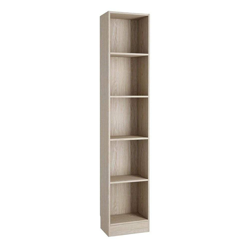 FTG Bookcase Basic Tall Narrow Bookcase (4 Shelves) in Oak Bed Kings