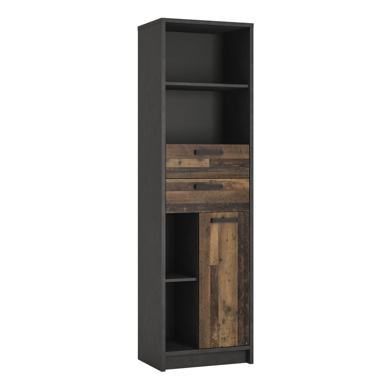 FTG Bookcase Brooklyn Bookcase in Walnut and Dark Matera Grey Bed Kings