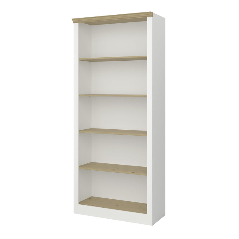 FTG Bookcase Nola 4 Shelf Bookcase White & Pine Bed Kings