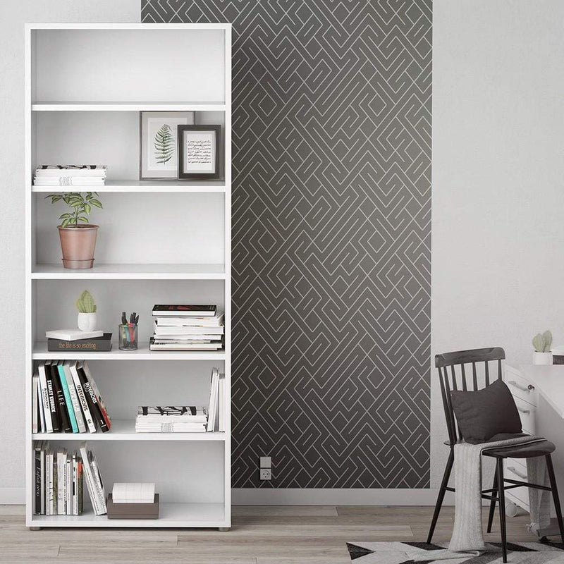 FTG Bookcase Prima Bookcase 5 Shelves in White Bed Kings