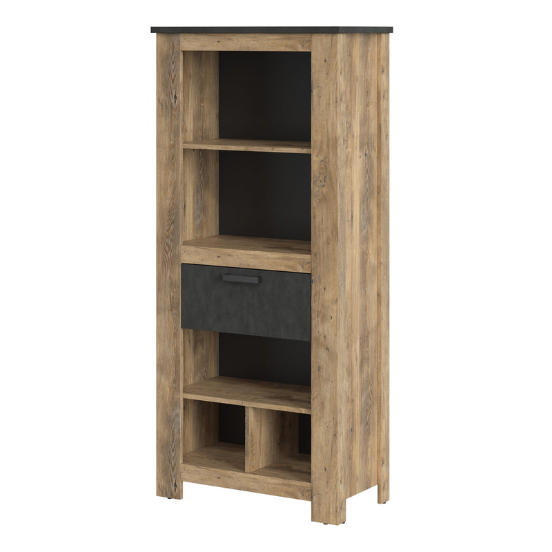 FTG Bookcase Rapallo - Rapallo 1 drawer bookcase in Chestnut and Matera Grey Bed Kings