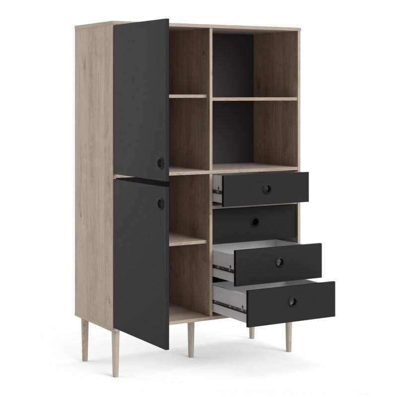 FTG Bookcase Rome Bookcase 2 Doors + 4 Drawers in Jackson Hickory Oak with Matt Black Bed Kings