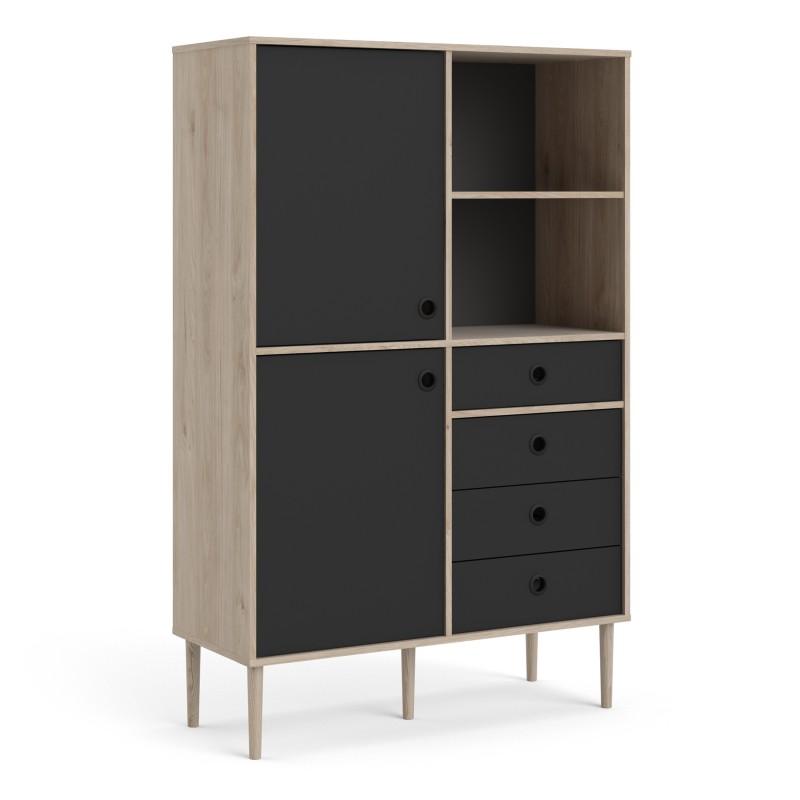 FTG Bookcase Rome Bookcase 2 Doors + 4 Drawers in Jackson Hickory Oak with Matt Black Bed Kings