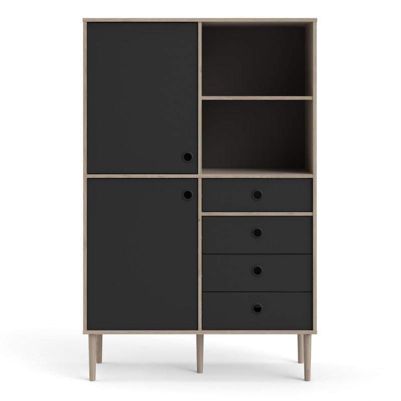 FTG Bookcase Rome Bookcase 2 Doors + 4 Drawers in Jackson Hickory Oak with Matt Black Bed Kings