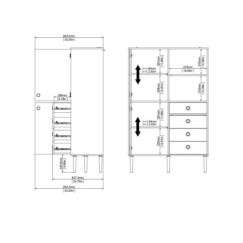 FTG Bookcase Rome Bookcase 2 Doors + 4 Drawers in Jackson Hickory Oak with Matt Black Bed Kings