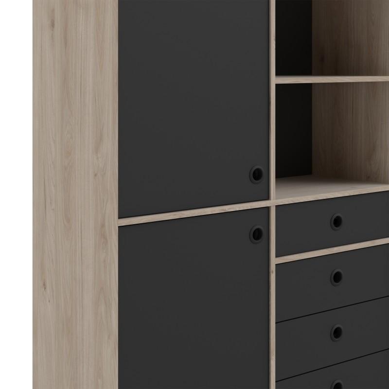 FTG Bookcase Rome Bookcase 2 Doors + 4 Drawers in Jackson Hickory Oak with Matt Black Bed Kings