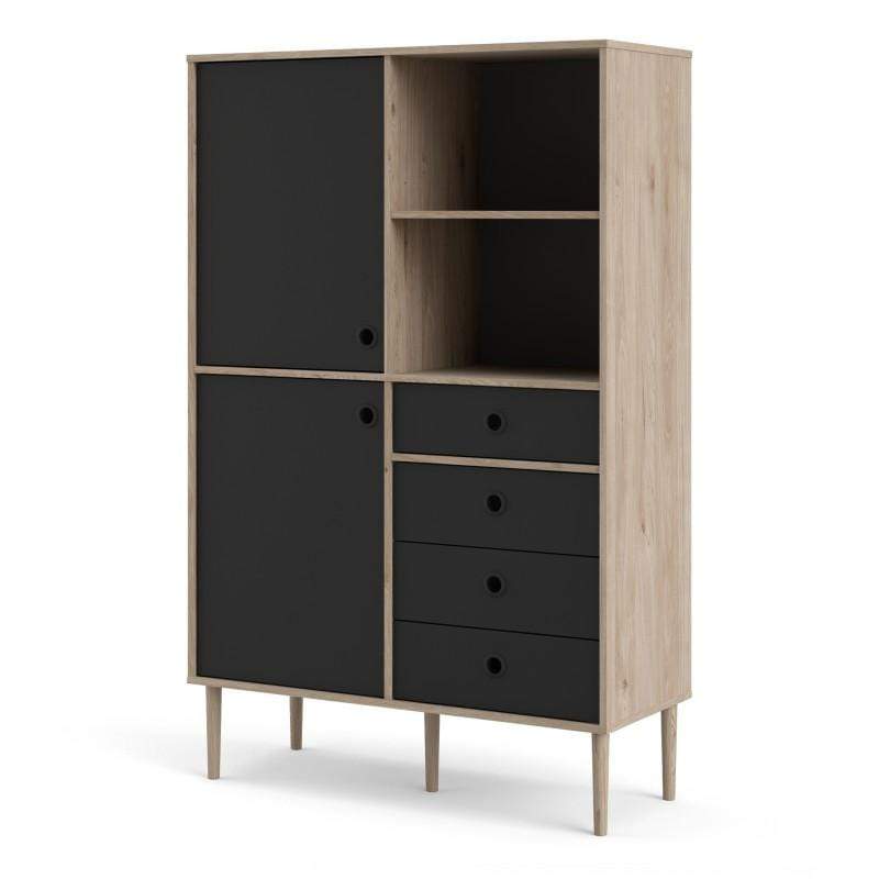FTG Bookcase Rome Bookcase 2 Doors + 4 Drawers in Jackson Hickory Oak with Matt Black Bed Kings