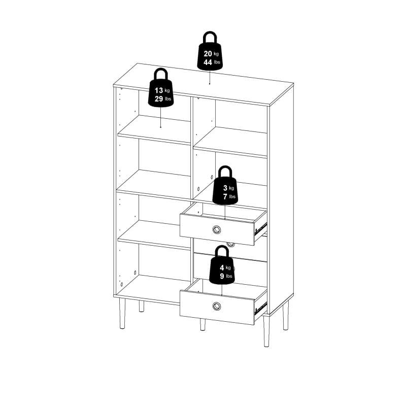 FTG Bookcase Rome Bookcase 2 Doors + 4 Drawers in Jackson Hickory Oak with Matt Black Bed Kings