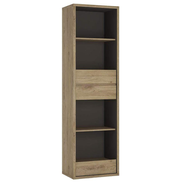 FTG Bookcase Shetland Tall Narrow 3 Drawer bookcase Shetland Oak Finish Bed Kings