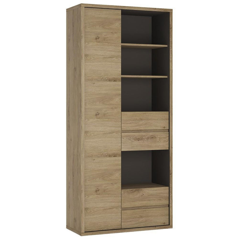 FTG Bookcase Shetland Tall wide 1 door 4 drawer bookcase Shetland Oak Finish Bed Kings