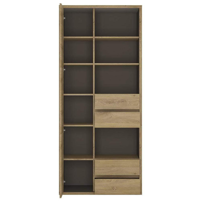 FTG Bookcase Shetland Tall wide 1 door 4 drawer bookcase Shetland Oak Finish Bed Kings