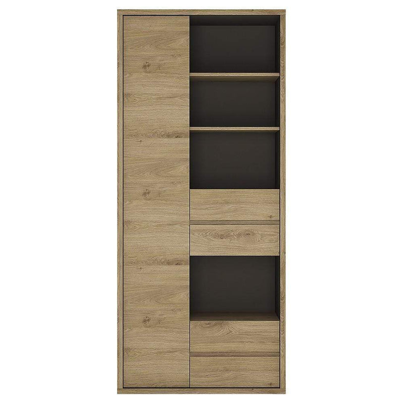 FTG Bookcase Shetland Tall wide 1 door 4 drawer bookcase Shetland Oak Finish Bed Kings