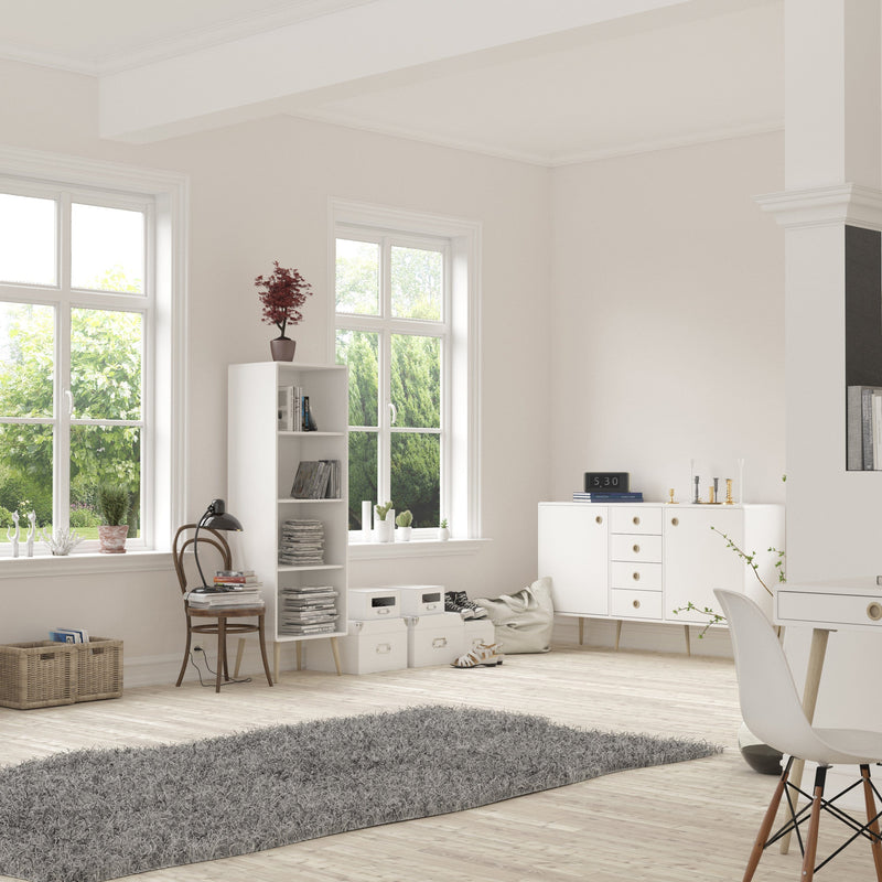 FTG Bookcase Softline Narrow Bookcase Off White Bed Kings