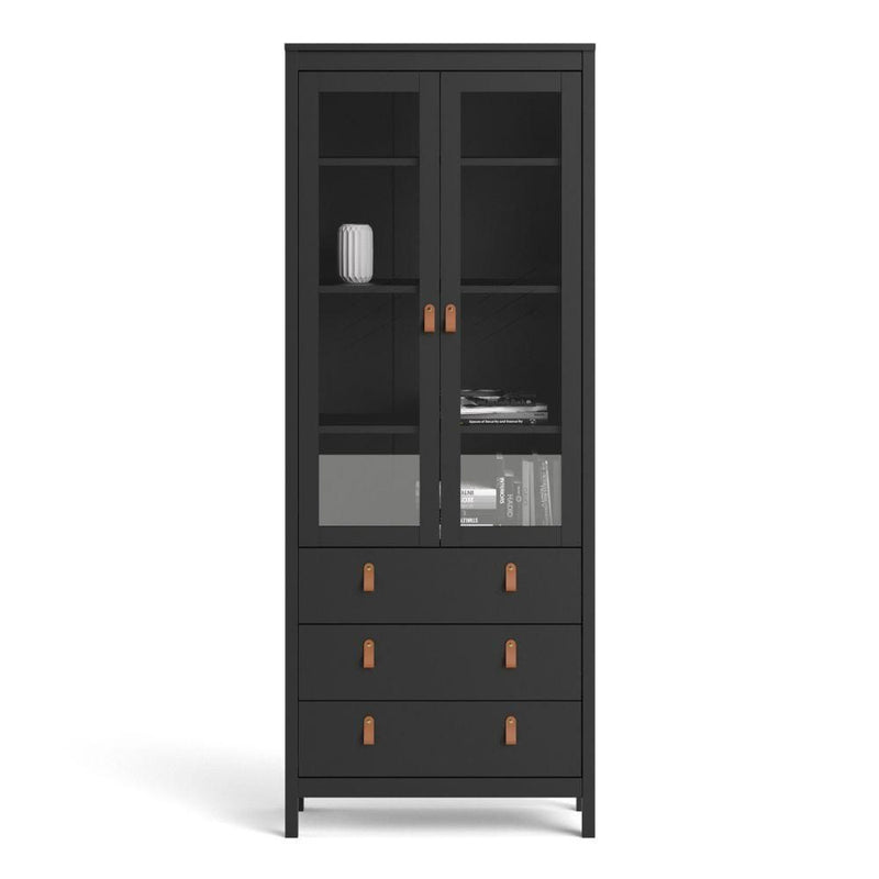 FTG Cabinet Barcelona China Cabinet 2 Doors W/Glass + 3 Drawers In Matt Black Bed Kings