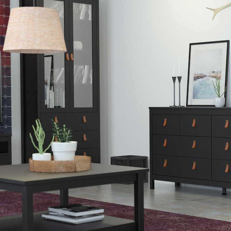 FTG Cabinet Barcelona China Cabinet 2 Doors W/Glass + 3 Drawers In Matt Black Bed Kings