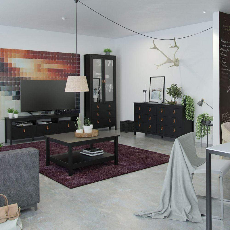FTG Cabinet Barcelona China Cabinet 2 Doors W/Glass + 3 Drawers In Matt Black Bed Kings