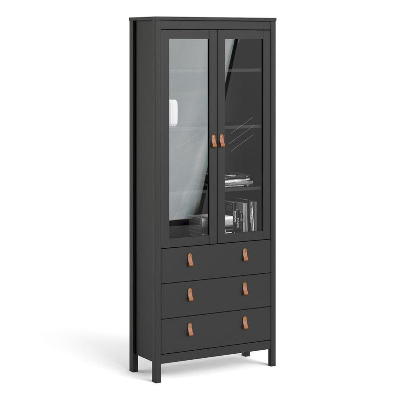 FTG Cabinet Barcelona China Cabinet 2 Doors W/Glass + 3 Drawers In Matt Black Bed Kings
