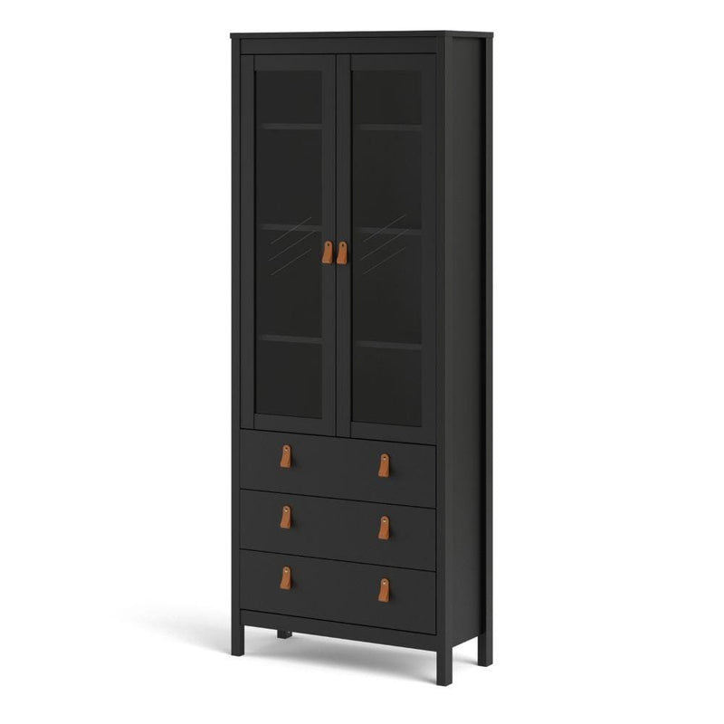 FTG Cabinet Barcelona China Cabinet 2 Doors W/Glass + 3 Drawers In Matt Black Bed Kings