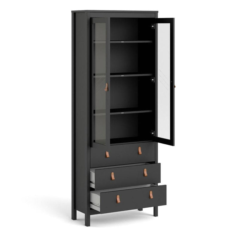 FTG Cabinet Barcelona China Cabinet 2 Doors W/Glass + 3 Drawers In Matt Black Bed Kings