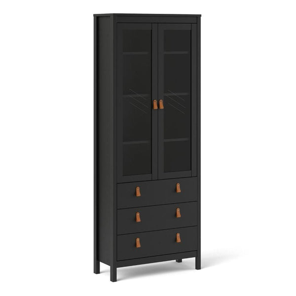 FTG Cabinet Barcelona China Cabinet 2 Doors W/Glass + 3 Drawers In Matt Black Bed Kings