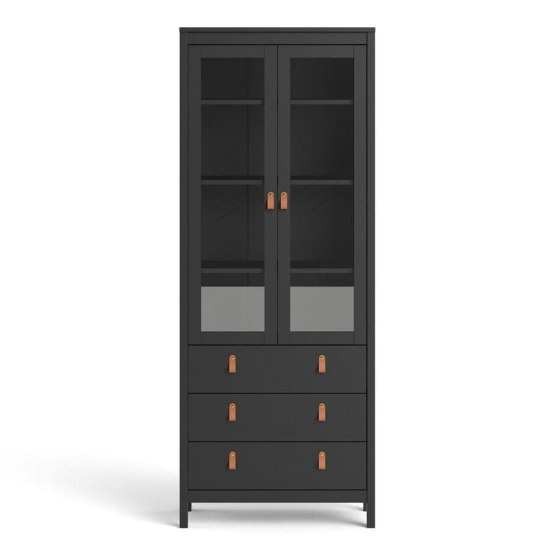 FTG Cabinet Barcelona China Cabinet 2 Doors W/Glass + 3 Drawers In Matt Black Bed Kings