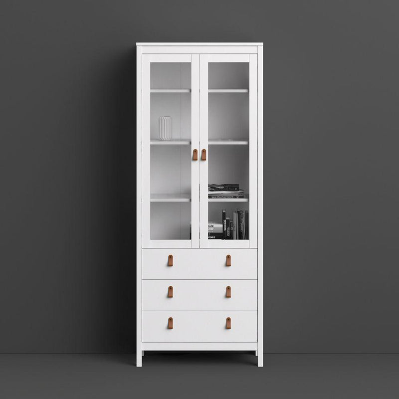 FTG Cabinet Barcelona China Cabinet 2 Doors W/Glass + 3 Drawers In White Bed Kings