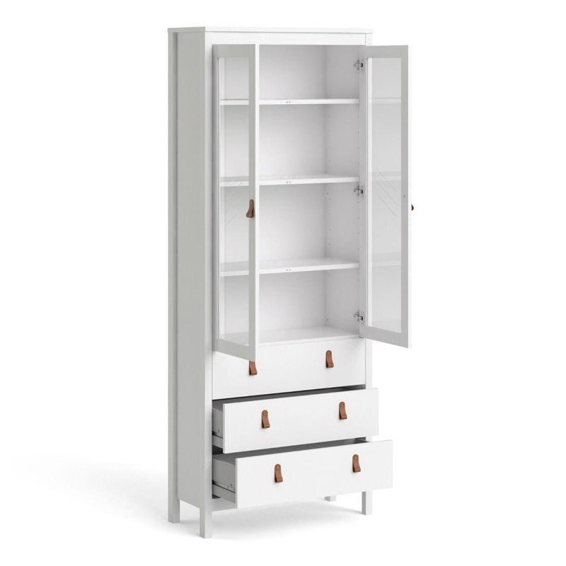 FTG Cabinet Barcelona China Cabinet 2 Doors W/Glass + 3 Drawers In White Bed Kings