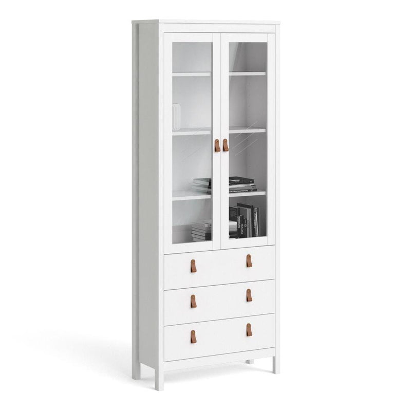 FTG Cabinet Barcelona China Cabinet 2 Doors W/Glass + 3 Drawers In White Bed Kings