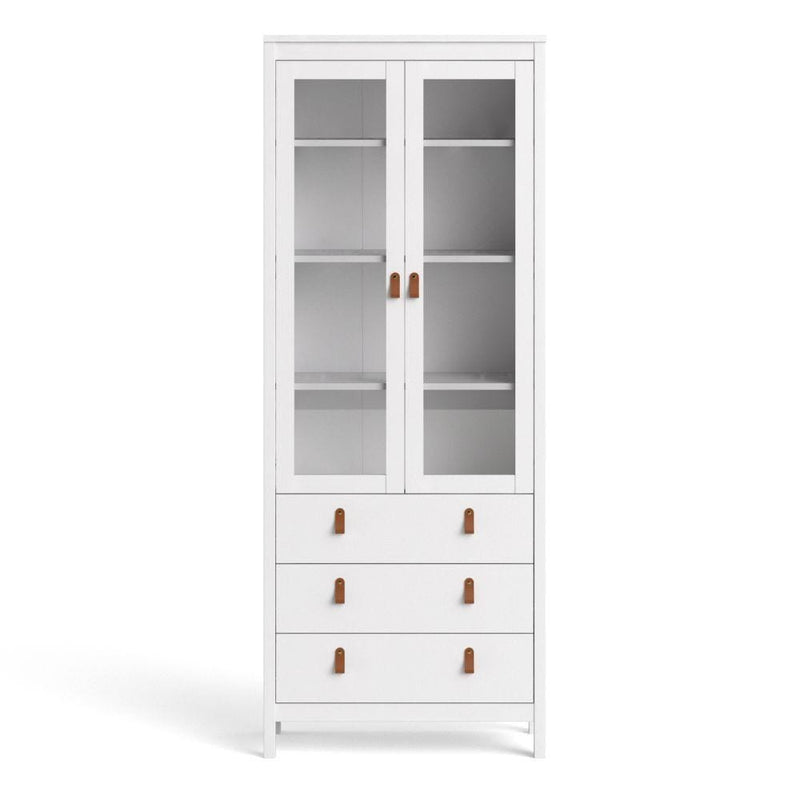 FTG Cabinet Barcelona China Cabinet 2 Doors W/Glass + 3 Drawers In White Bed Kings